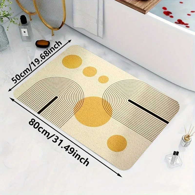 1pc Large Area Mat - Modern Abstract Geometric Beige and Golden Floor Mat, Non-Slip Backing, Machine Washable - for Living Room
