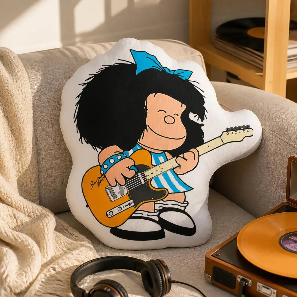 Mafaldas Quino Playing Guitar Music Cushion Irregular Stuffed Throw Pillow Home Decor Gift Sofa Bed