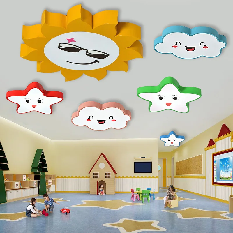 Kindergarten multicolour Moon Star Ceiling Lamp Cartoon Cloud Pendant Lighting  Bedroom Hanging Lamps warm Classroom LED Lights