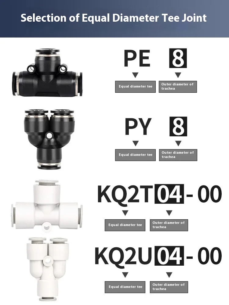 Xingchen Pneumatic Black Y Type Tee Equal Diameter Reducing PY/PW04/06/08/10/12-04/06/08/10