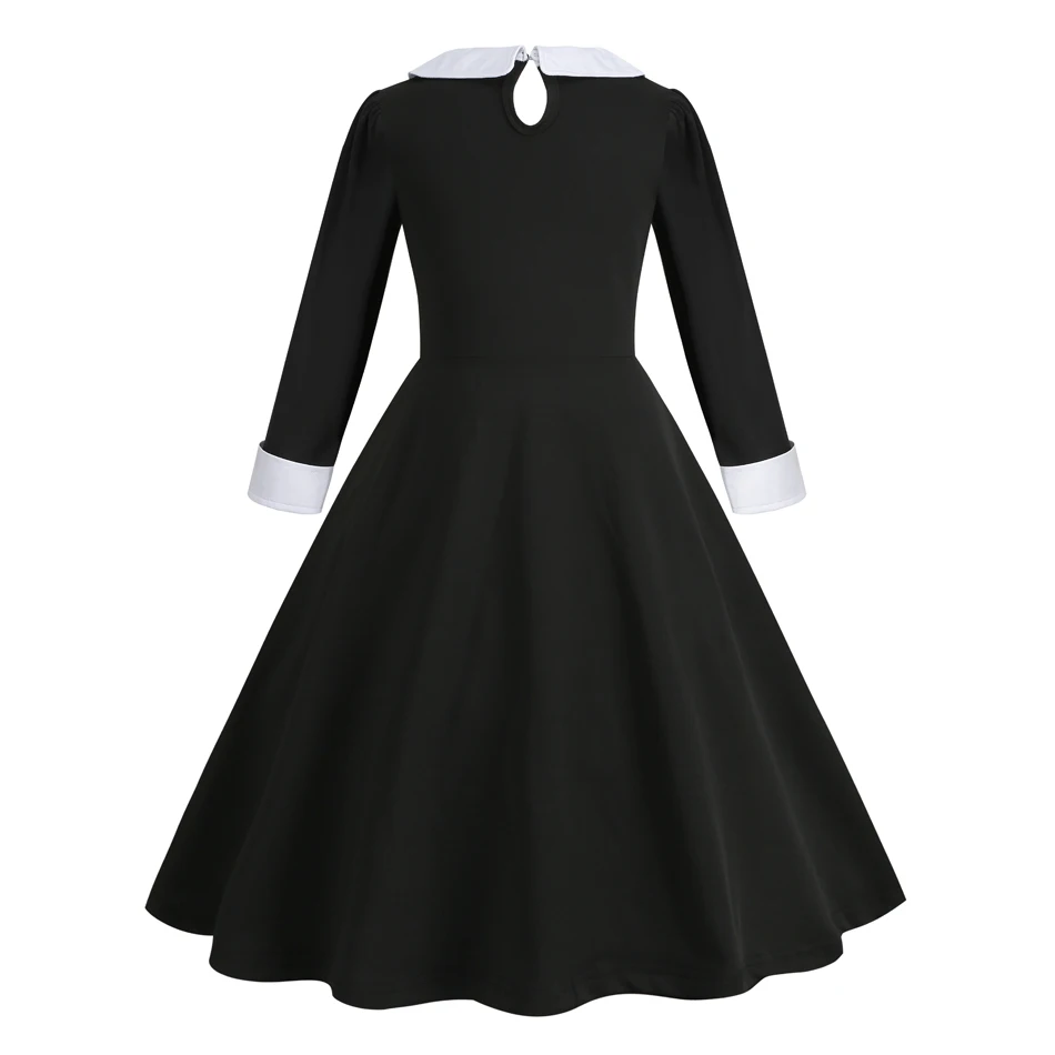 W-Wednesday Addams Costume Girl Dress for Girls Black Dress Dark Theme Halloween Girl Costume Birthday Party Girls Dresses