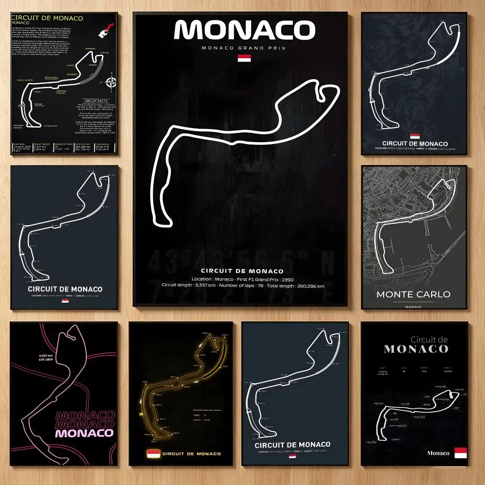 Prestigious Racing Landmark C-Circuit de Monaco Poster Classic Self-Adhesive PP Wall Sticker for Living Room Bar Decor Gift