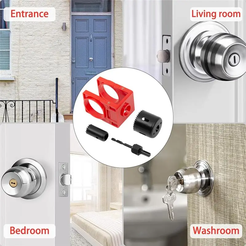 2Sets Door Lock Installation Kit, Door Lock Hole Saw Set For Wooden Doors With Guide Template-[A22I Store]