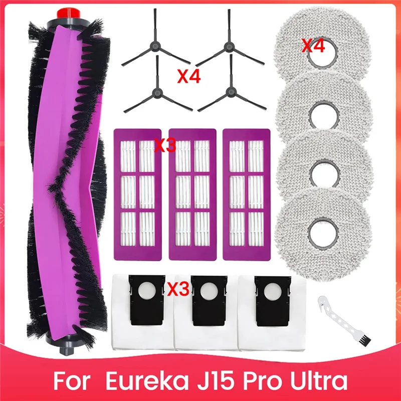 مجموعة ملحقات A20M لـ Eureka J15 Pro Ultra مكنسة كهربائية فرشاة جانبية رئيسية فلتر Hepa ممسحة أكياس غبار من القماش