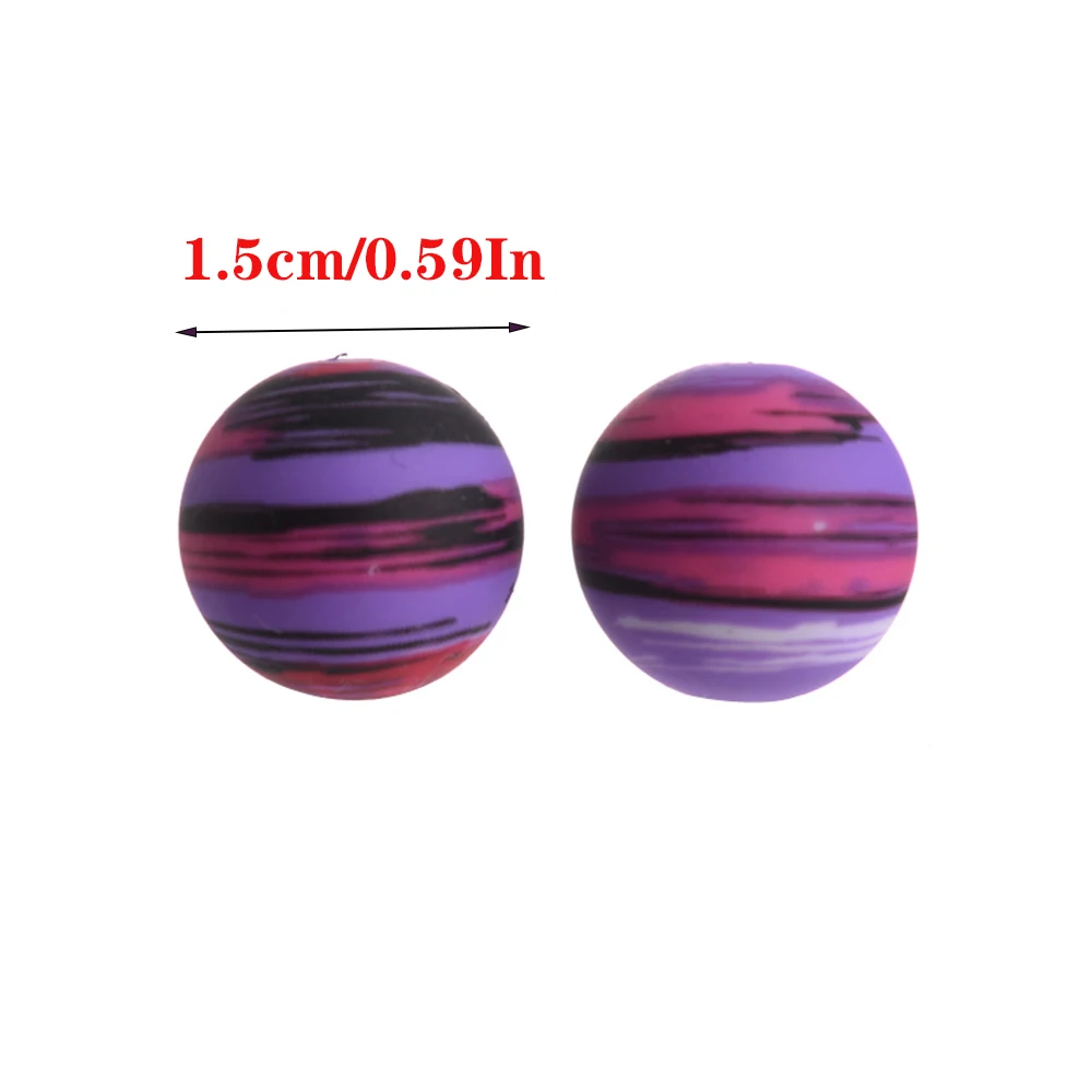 10Pcs 15mm New Round Printed Silicone Beads Teether Beads For Pacifier Chain DIY Necklace Bracelet Jewelry Accessories