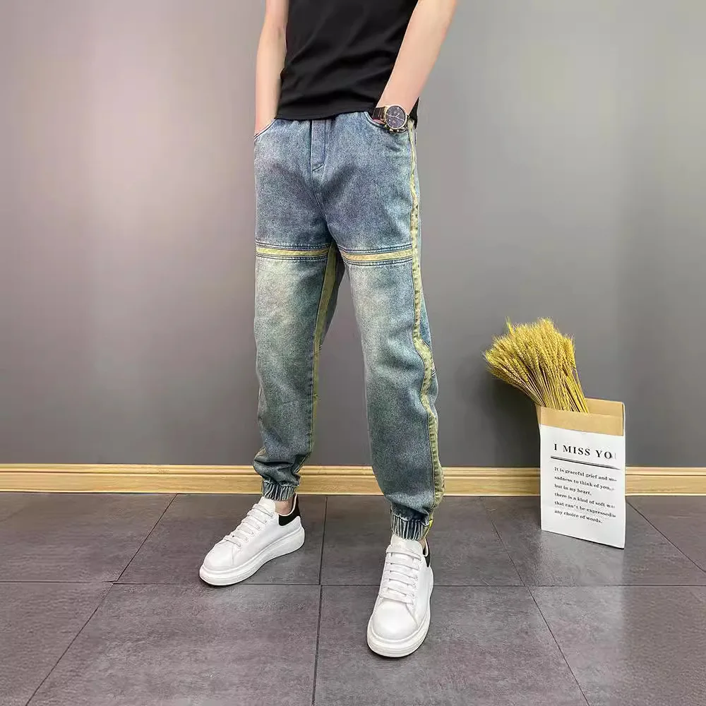 

Spring And Autumn Trend Korean Version Of Striped Leggings For Young Men's Loose Harlan Casual Jeans