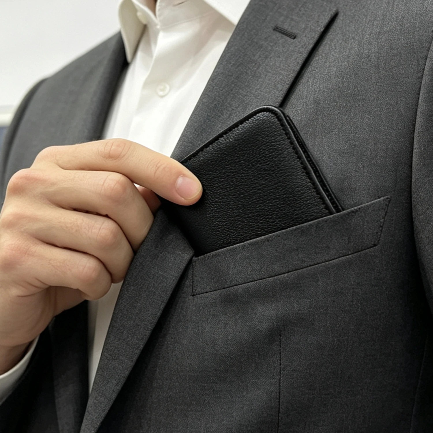 Herren-Geldbörse aus echtem Leder, schmal, zweifach faltbar, mit 3 Kartenfächern, Ausweisfenster, 2 Fächern für Bargeld, leichte, kurze Business-Geldbörse. – Detail 1