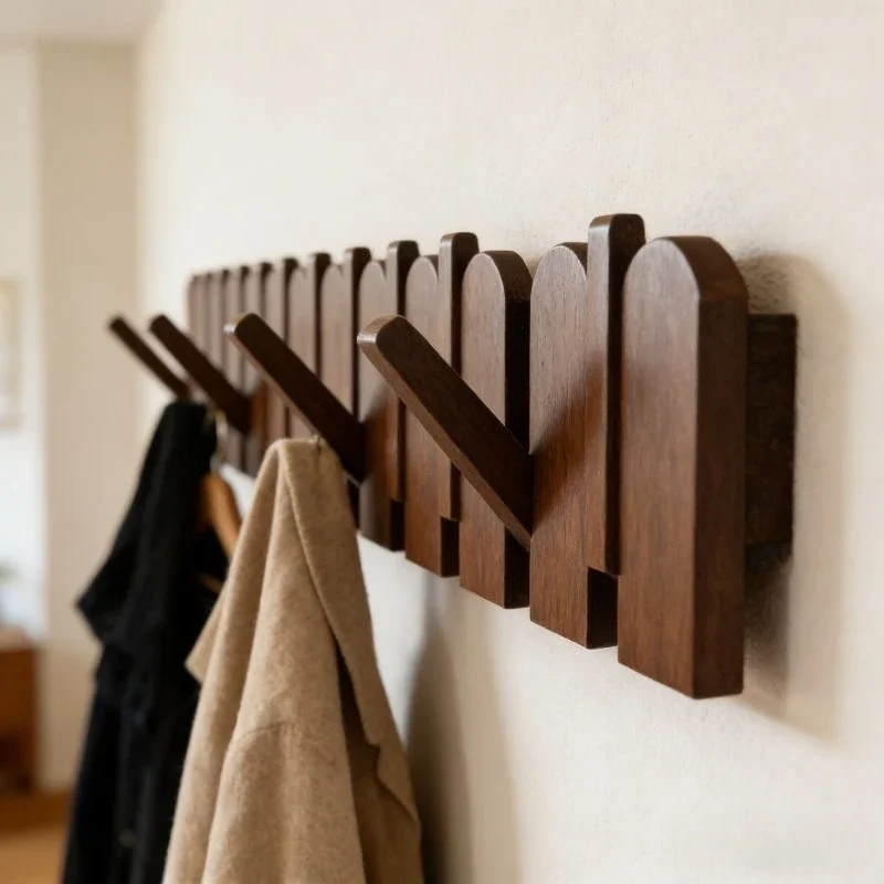 Solid Wood Coat Hook Piano Key Wall-mounted Coat Hooks Multifunctional Household Clothes Rack Living Room Storage Furniture - view 4