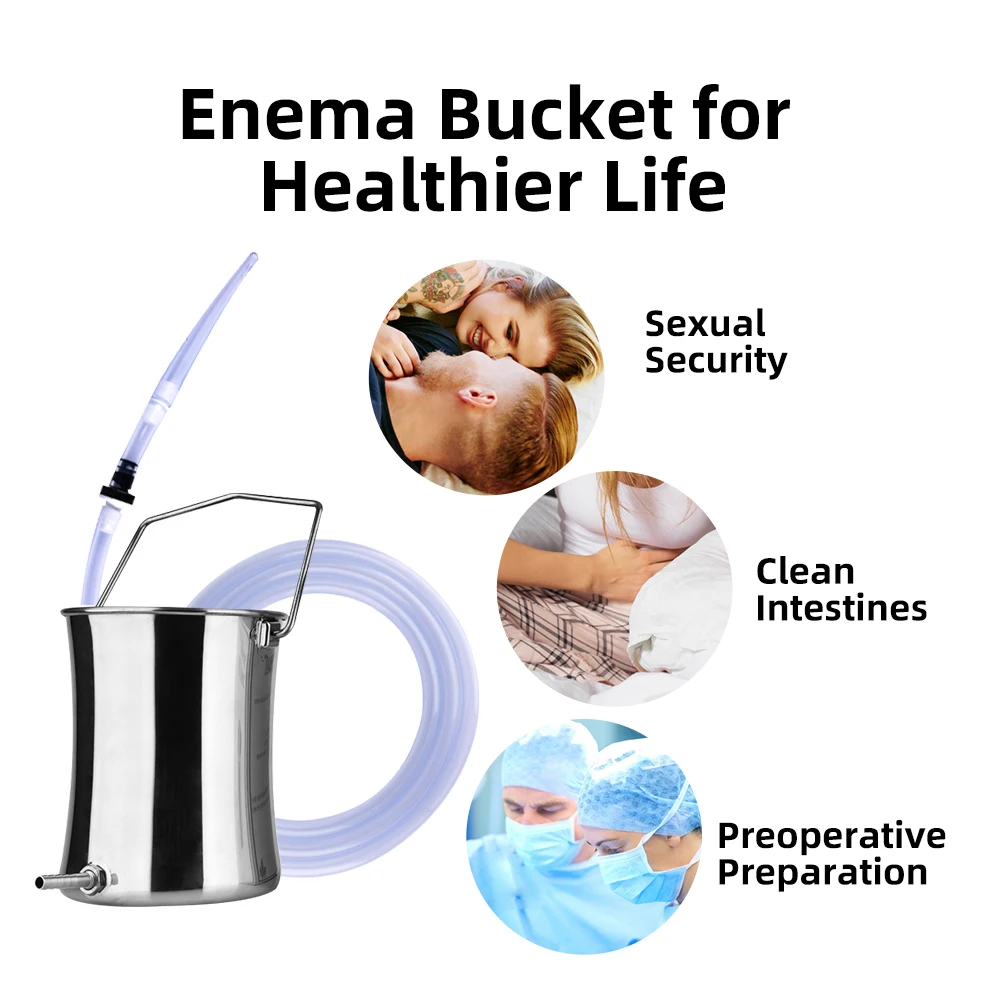 2L Non-Toxic Enema Bucket Kit Stainless Steel Colon Cleansing Reusable Medical Grade Silicone Tubing Coffee Detox Female Hygiene