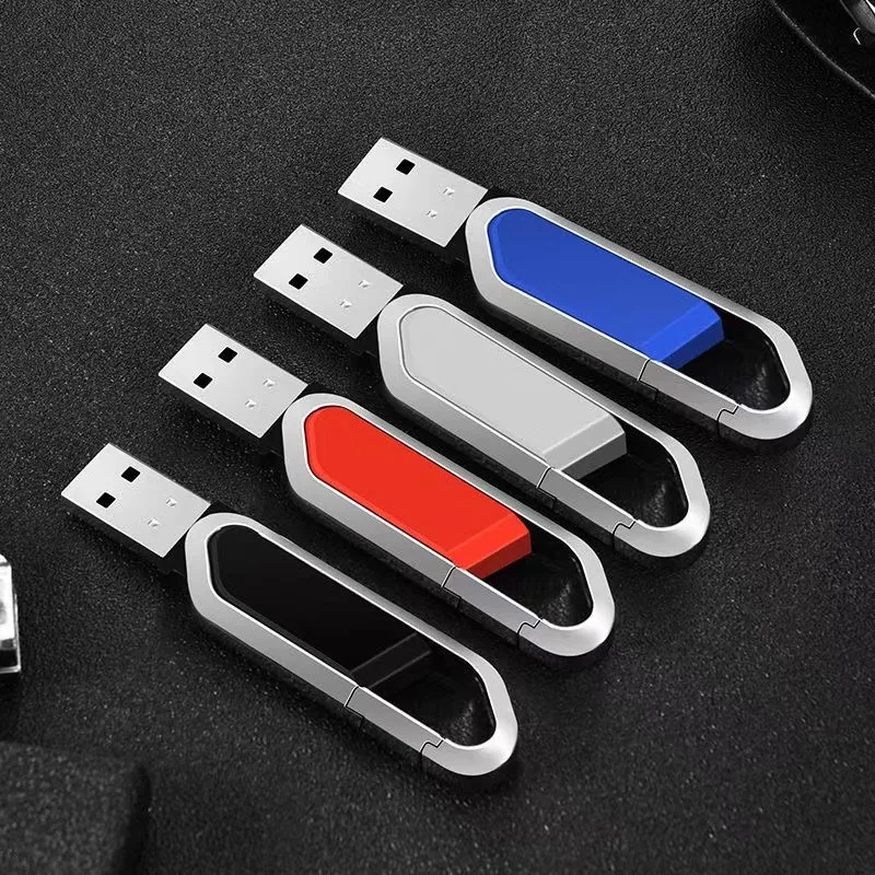 Free Custom Color Printing LOGO Color Metal Hanging Buckle Model USB2.0 Flash Drive 4GB 8GB 16GB 32GB 64GB 128GB