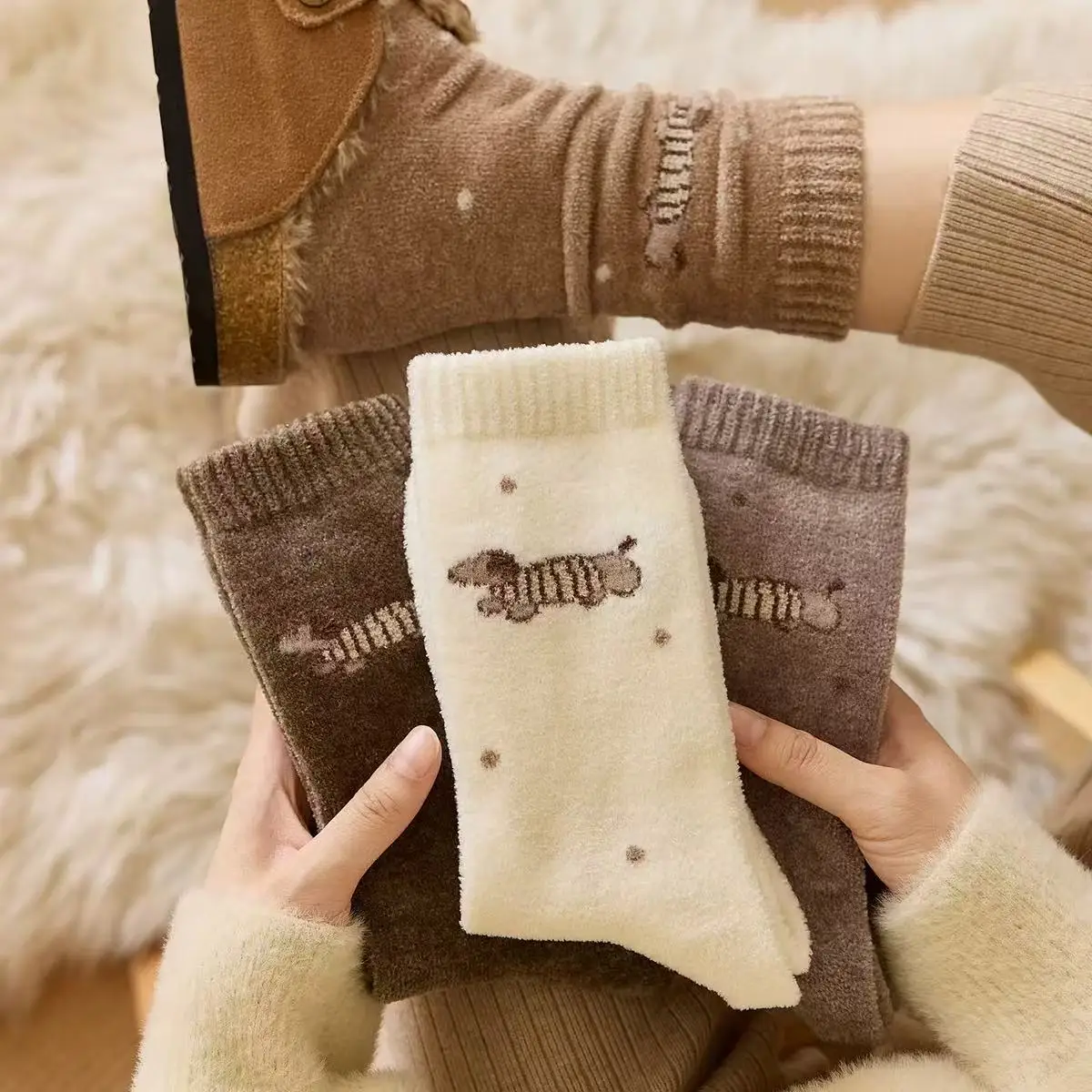 

Fall/Winter High Style Thick and Warm Women's Mid Calf Socks Casual Socks Animal Pattern Back to School Season Christmas/New Yea