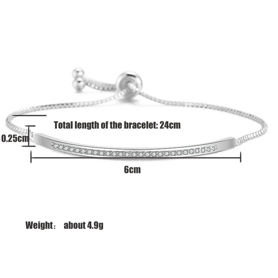 ZAKOL Simple Round Crystal Zirconia Adjustable Chain Bracelet White Gold Color Fashion Jewelry Birthday Gifts for Women