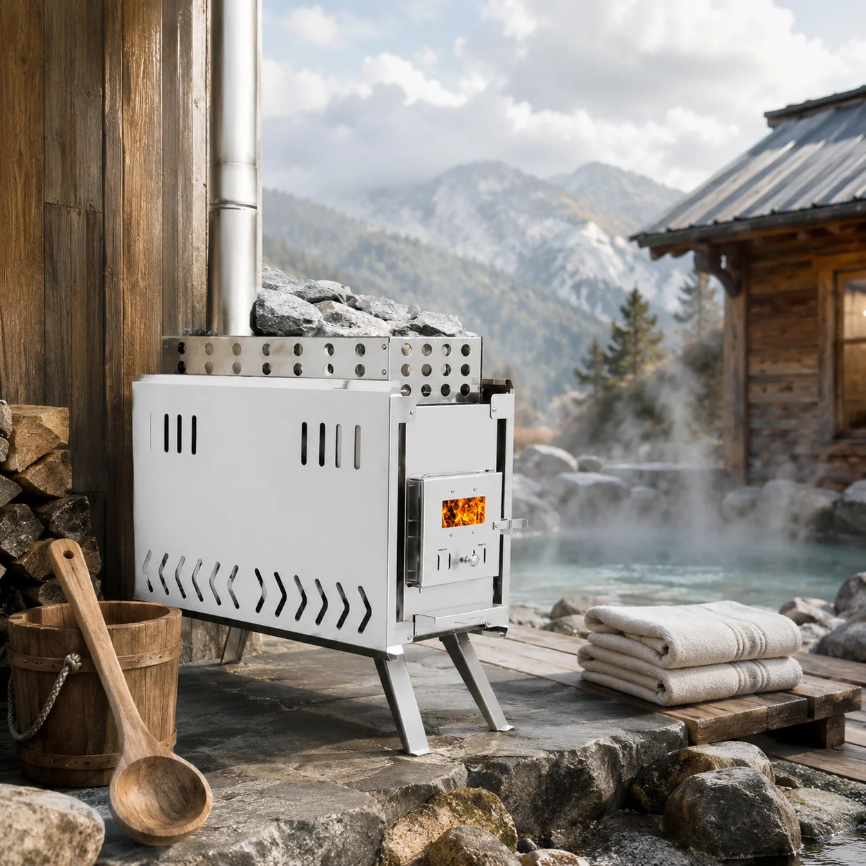 Sauna Heater 6Kw Electric - Warmfire Modern 6KW Wood Burning Stainless