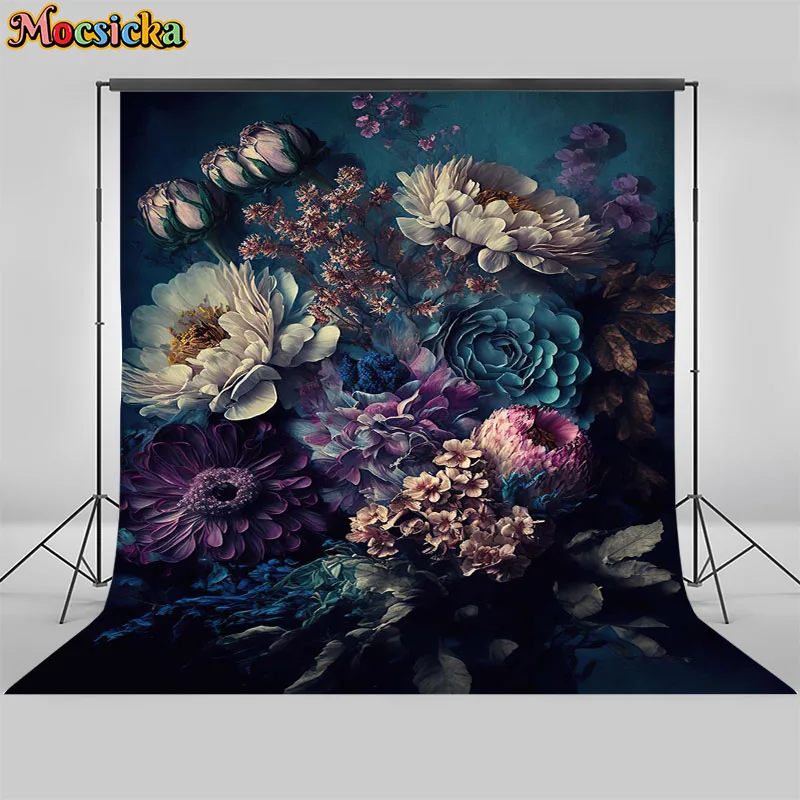 Mocsicka Floral Newborn Photography Backdrops Hand Drawn oil painting Artistic Background Photoshoots Girl Photo Prop Banner