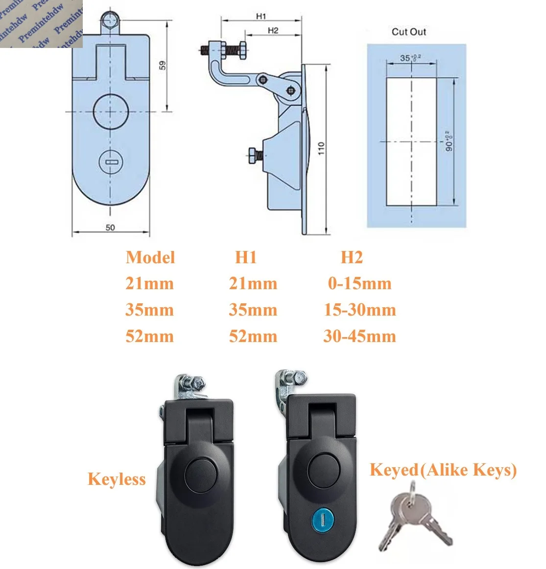 1Piece Black Chrome Zinc Flush Latch Lock Push Button Adjustable Lever For Cabinet Box RV Caravan Trunk