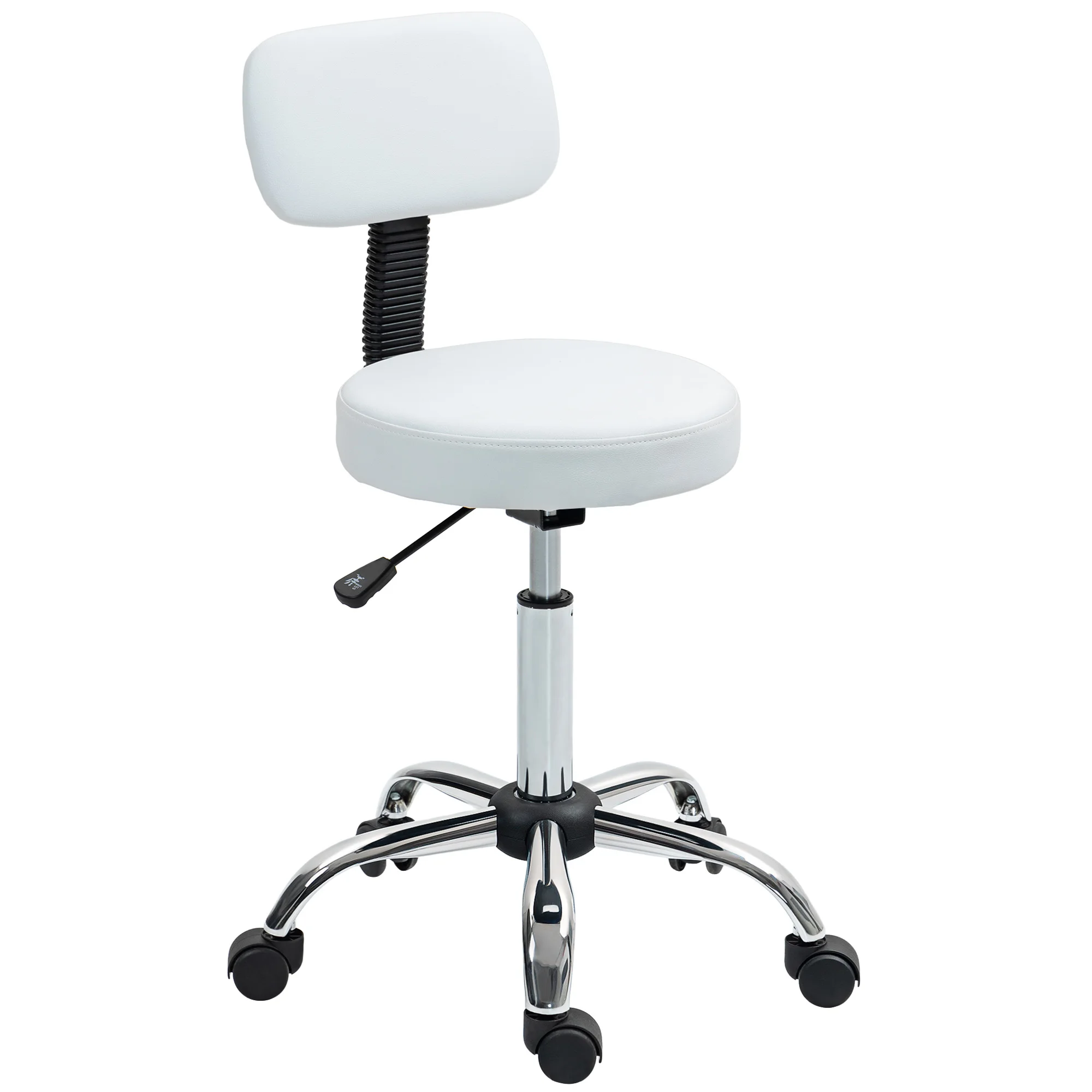 HOMCOM Taburete Giratorio con Respaldo y Ruedas Altura Regulable para Salones de Belleza Estudio de Tatuajes Blanco