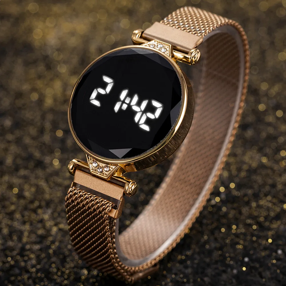 Fashion Rose Gold Women\'s Watches Waterproof LED Digital Watch Luxury Stainless Steel Ladies Electronic Wristwatch Reloj Mujer