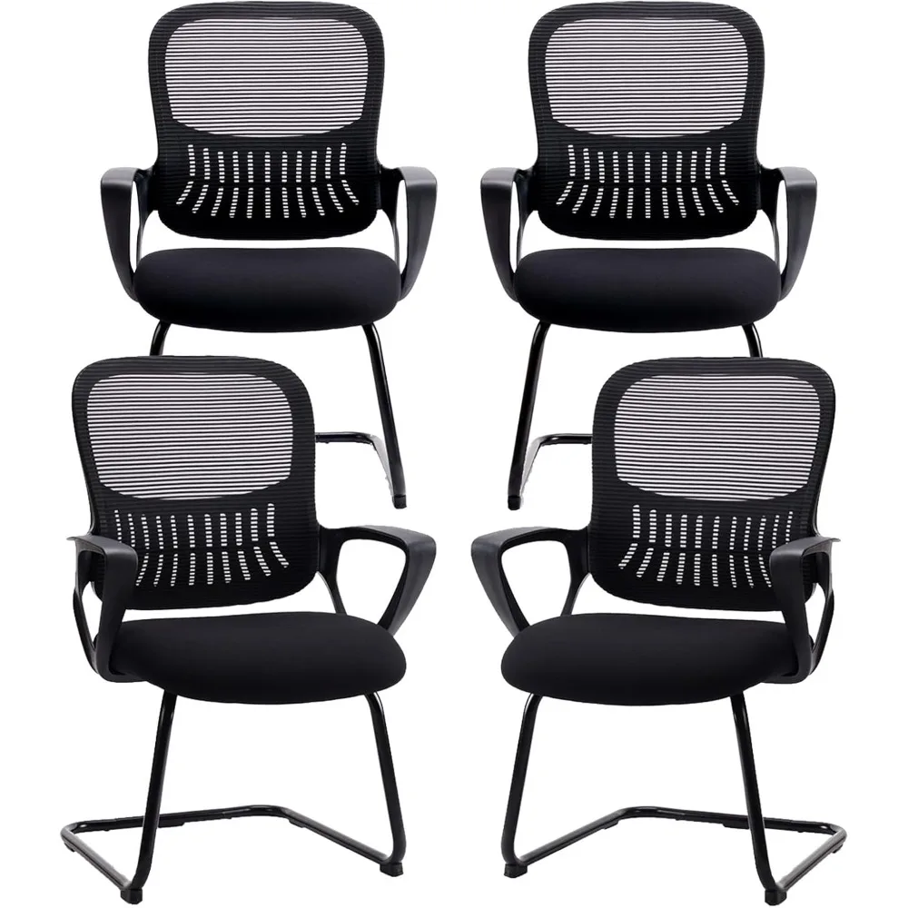 

Office Chair No Wheels Set of 4, Ergonomic Executive Sled Base Mesh Computer Chairs with Comfy Arms and Lumbar Support for Home