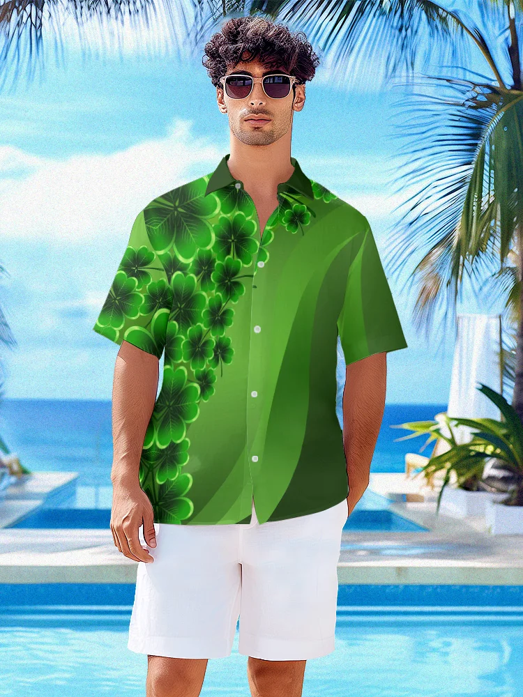 Summer Hawaiian Shirt Lucky Grass Y2k Tops Beach Men's Shirt Party Streetwear Luxury Shirt Simple Fashion Short Sleeve Clothes