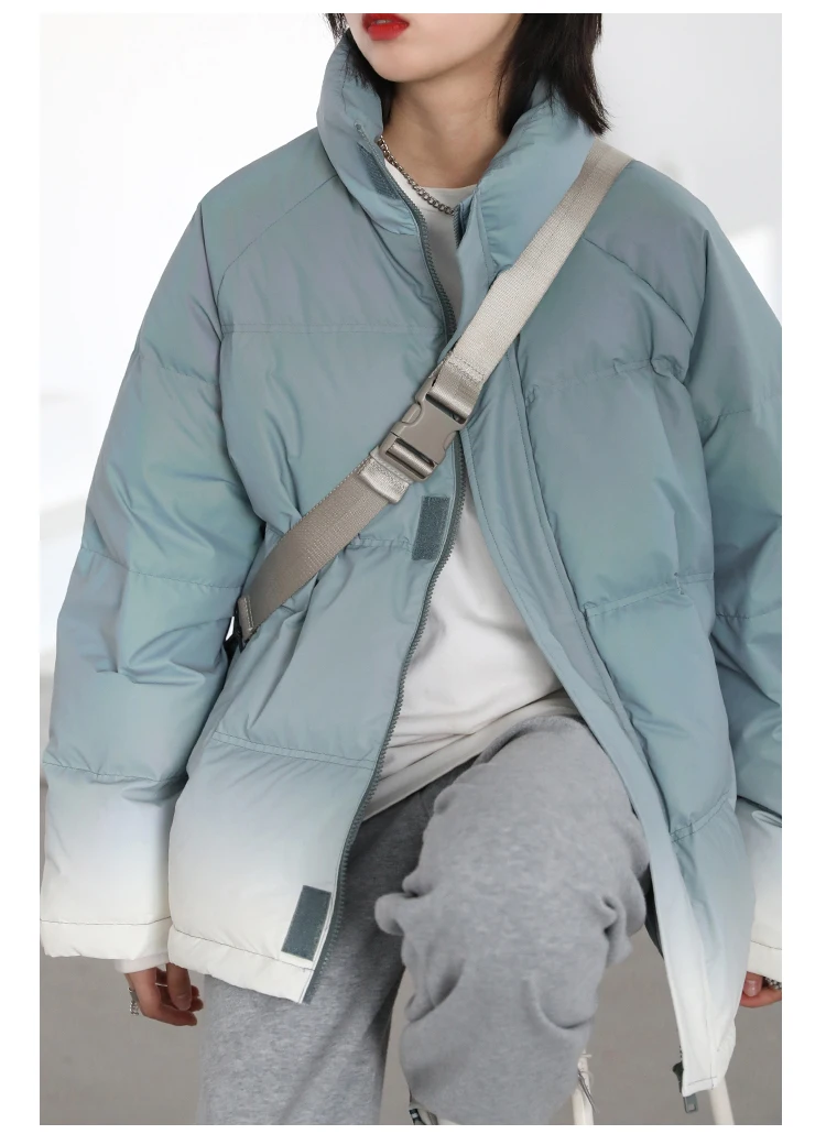 CHIC VEN Women's Down Coat Reflective Gradient Thickened Women Bread Coats 90 White Duck Down Jacket Warm Overcoat Winter 2024