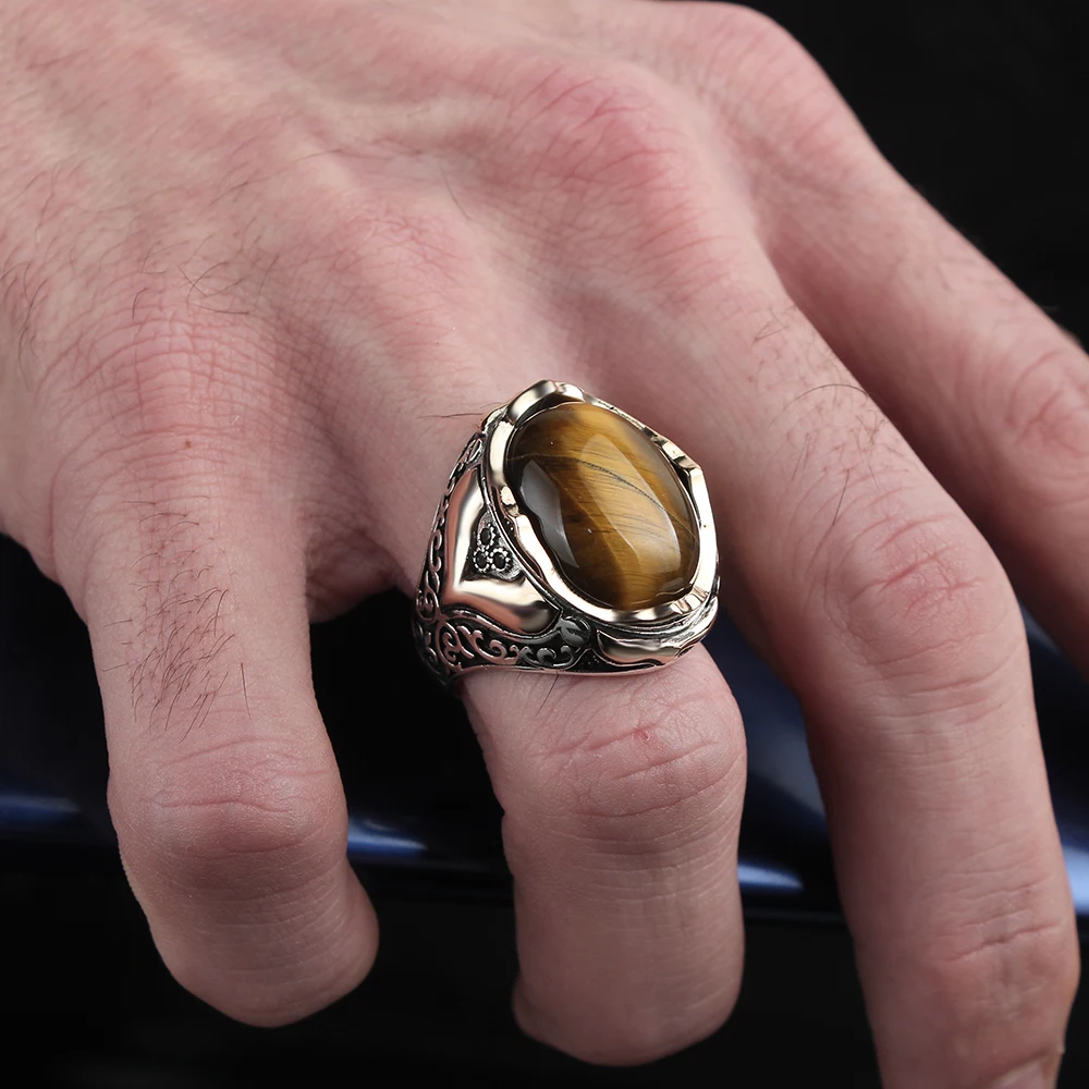 

Tiger's Eye Gemstone Pen İşçilikli 925 Sterling Silver Ring