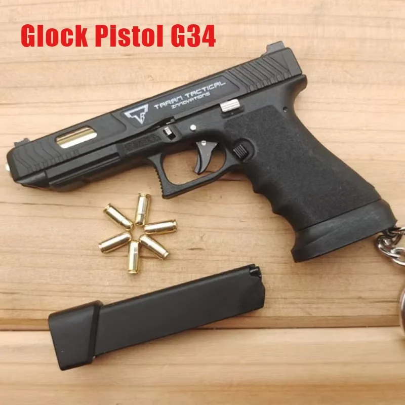 

2026 New 1:3 Alloy Empire GLK34/GLK 17 Pistol Gun Model with Bullets Metal Throw Shells Keychain Men's Gift Factory Direct Sales
