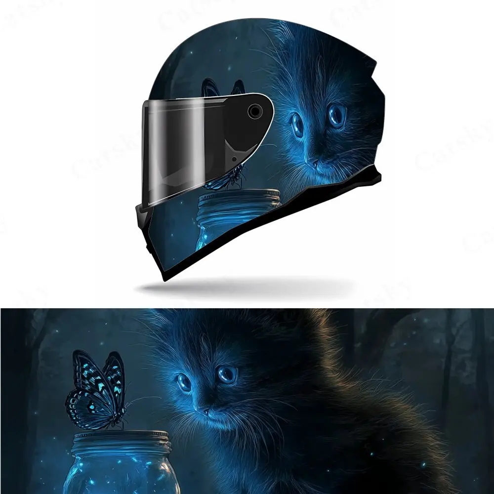 

Mystic Blue Cat Helmet Sticker - Waterproof and Scratch-resistant PVC Vinyl Material, Mysterious Fantasy Style, Showing Personal