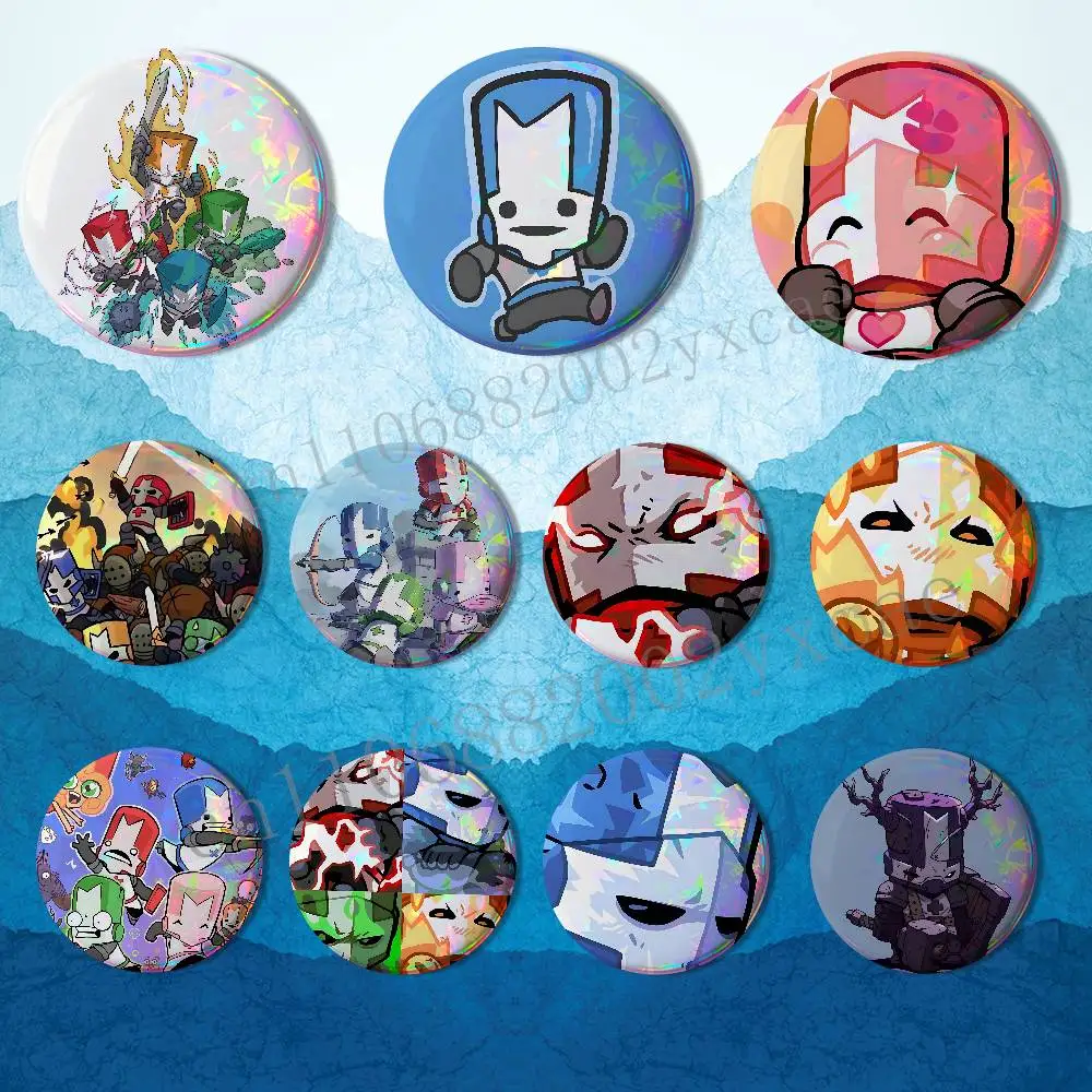 

Tower Defense Castle Crashers Reflective Pin Tinplate Round Brooch Cartoon Cosplay Badges for Bag Hat Toys Gifts