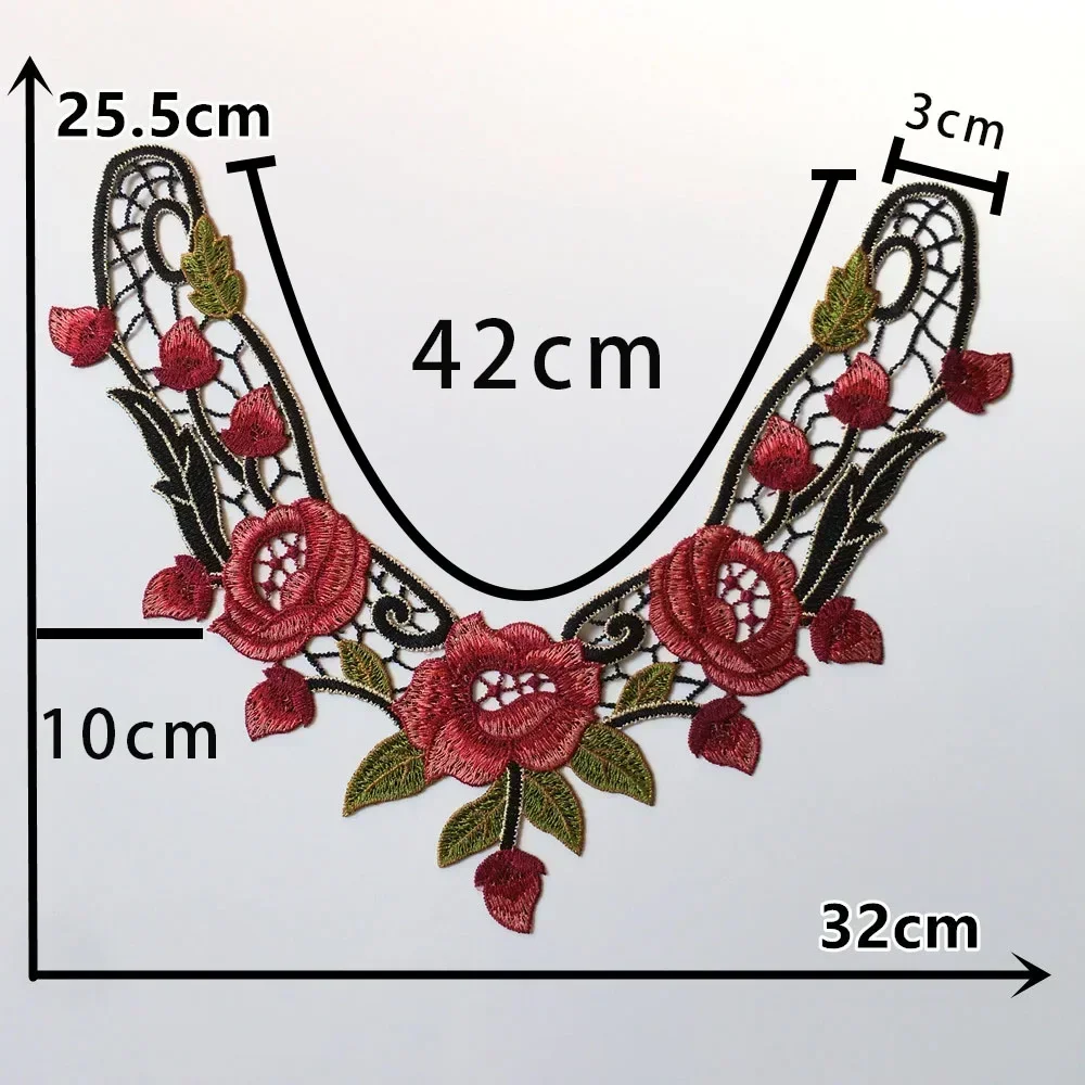 Red polyester embroidery hollowed out Collar shape sewing lace Wholesale sales 1-10 pieces DIY decorative clothing accessories