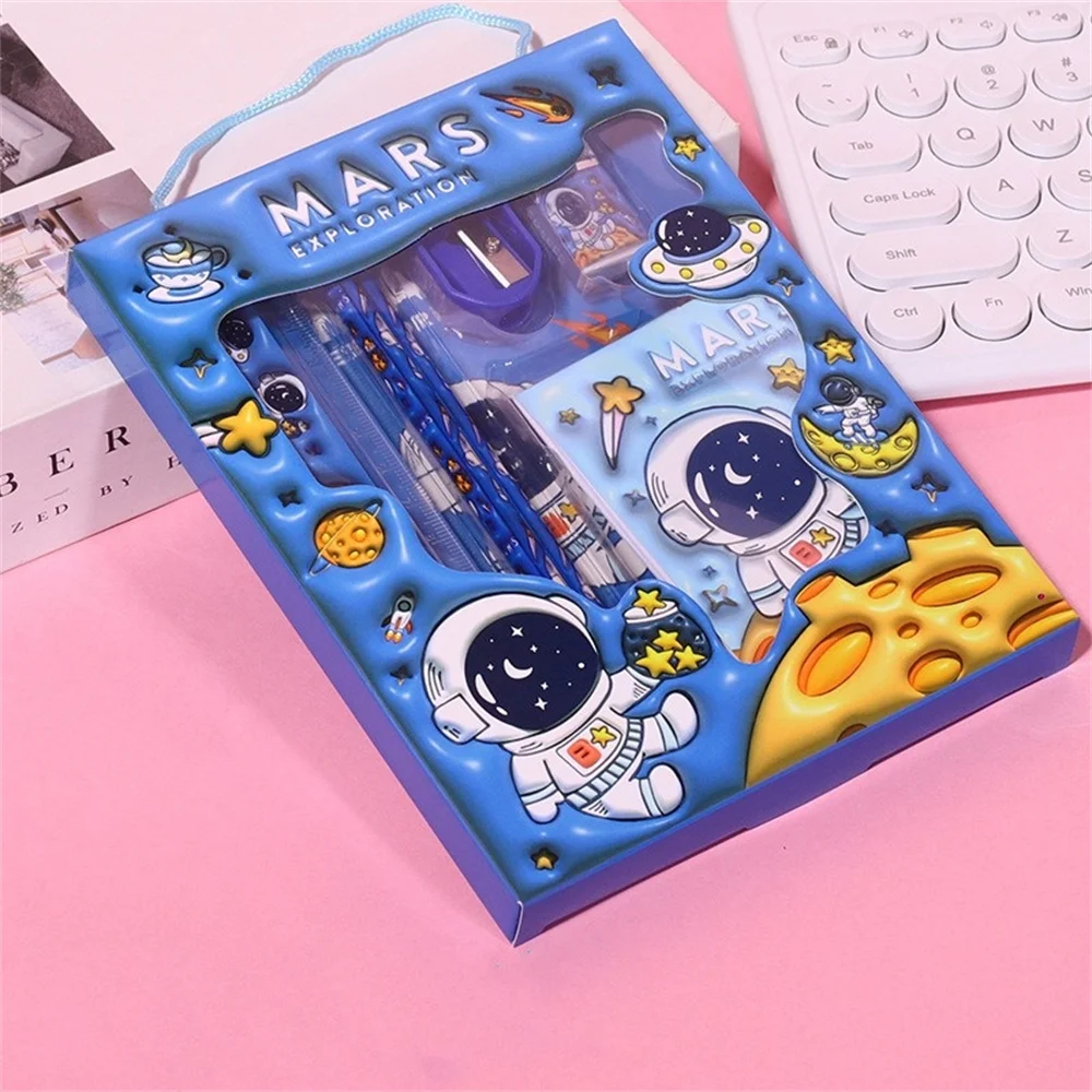 6Pcs Cartoon Stationery Set Cute Pencil Sharpener Eraser Ruler Notebook Set Gift For Kids Kawaii School Office Writing Supplies