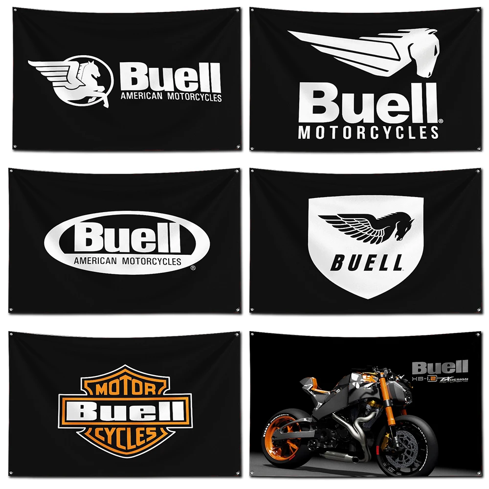 Motorcycle Buells Flag Polyester Digital Printing Banner 4 Sizes for Garage Wall Art Out Door Decoration With Brass Grommets