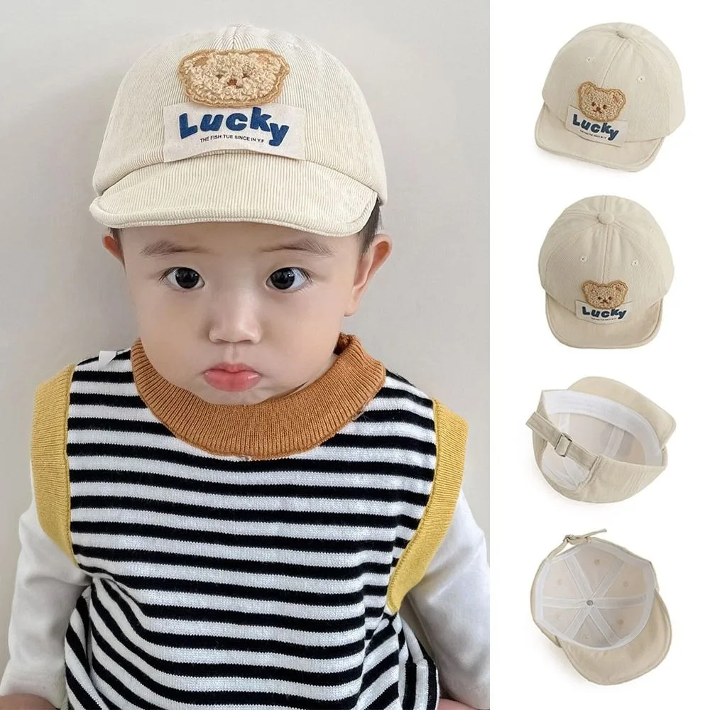 

New Cute Bear Baseball Hat Soft Brim Solid Color Bonnet Adjustable Breathable Trucker Hat Toddler