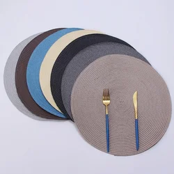 Round Woven Placemats PP Waterproof Dining Table Mat Non-Slip Napkin Disc Bowl Pads Drink Cup Coasters Kitchen Decoration