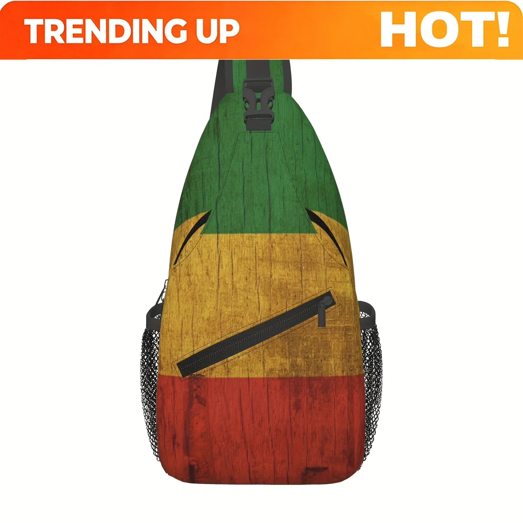 Custom Rasta Fashionable Sports Closable Zipper, Chest Bag, Crossbody Bag, Sling Bag, Suitable For Outdoor Hiking, Outing
