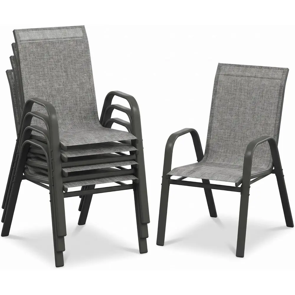 4-Piece Stackable Metal Patio Dining Chairs with Textilene Fabric, Weather-Resistant, 350lbs Capacity, Grey for Outdoor Use