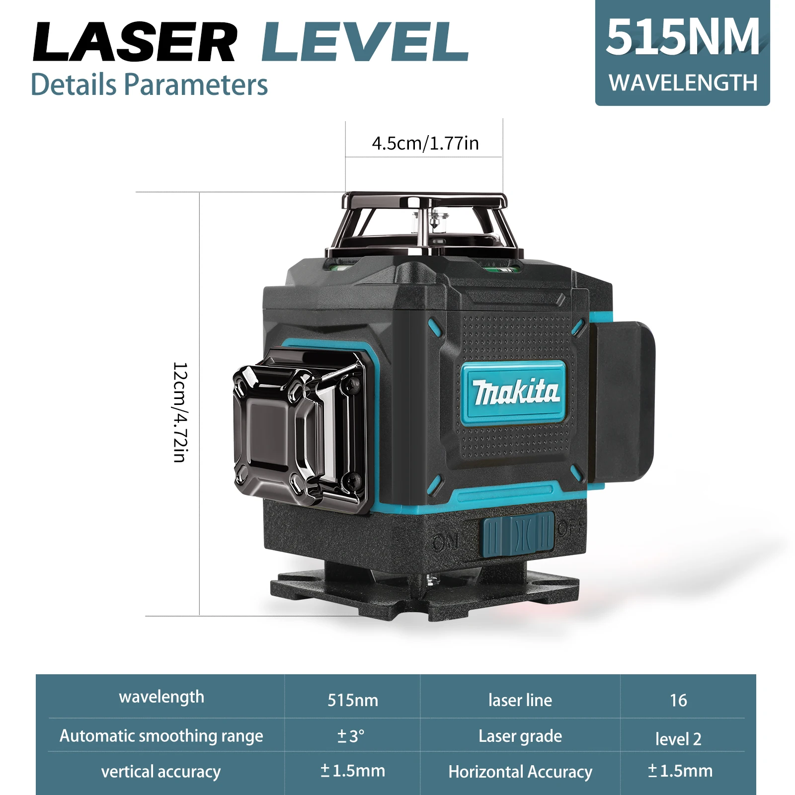 

Makita's New 4-sided 360 Degree Vertical 3-4D Laser Level, Green Light Beam 16 Line Self Leveling Vertical Laser Level