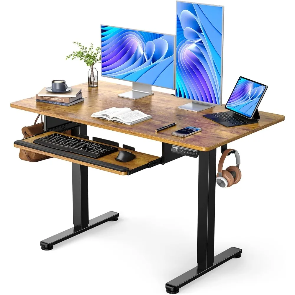 

Electric Standing Desk with Full Size Keyboard Tray, Adjustable Height Sit Stand Up Desk, Home Office Desks Computer Workstatio