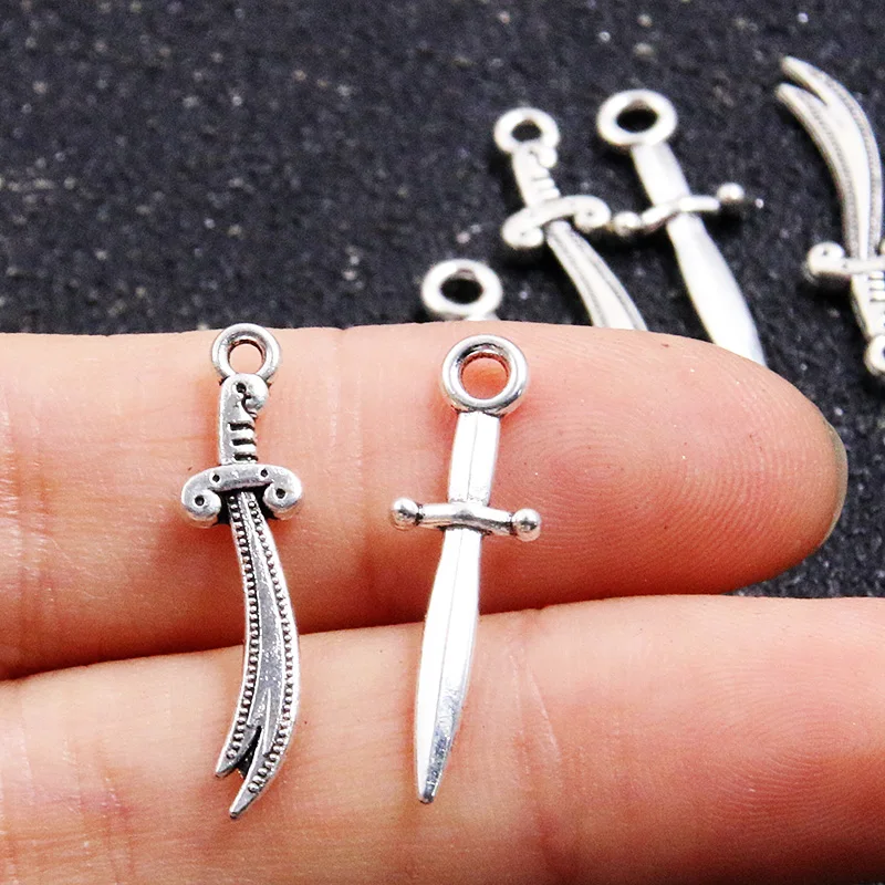 50PCS 2 Style New Small Knife Sword Charms Arms Pendant Jewelry Metal Alloy DIY Necklace Bracelet Earrings Handwork Marking