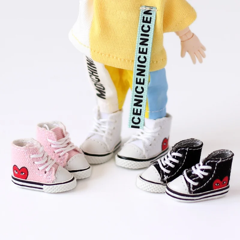 Ob11 Doll 2.5*1.1cm Shoes Canvas Shoes Sports Shoes With Heart Pattern For Molly, Obitsu 11 Holala, Gsc, Ymy, Ddf, 1/12bjd Doll