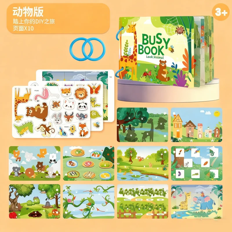 Busy Book for Toddlers Ages 2-6 Quiet Book Preschool Learning Activity Reusable Sticker & Velcro Matching Montessori Fine Mot