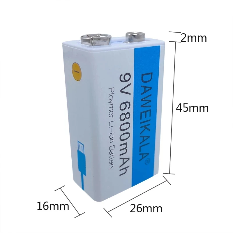 2023 9 V 6800mAh batteria ricaricabile agli ioni di litio Micro batterie USB 9 V litio per multimetro microfono giocattolo telecomando uso KTV