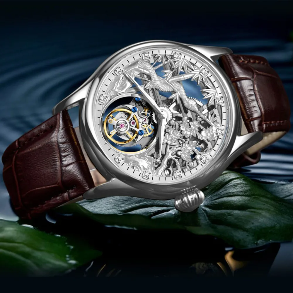 

Механические наручные часы AESOP Real Tourbillon с ручным заводом, дизайн «Змея и бамбук», элитные мужские часы, водонепроницаемые, с сапфировым стеклом