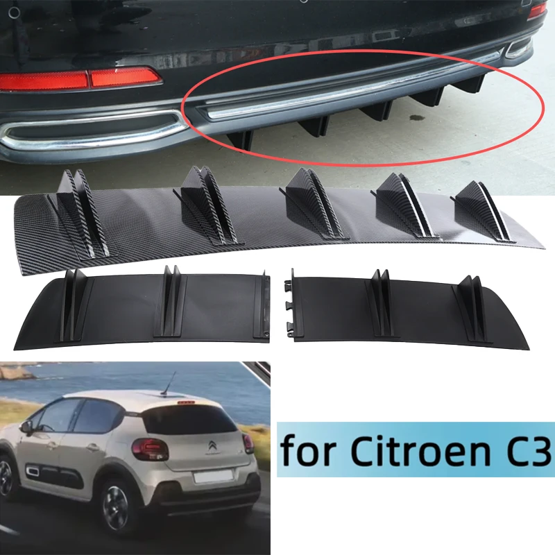 

For Citroen C3 Car Rear Bumper Lip ABS Double Wing Rear Shark Chassis Fin Style Curved Bumper Lip Diffuser Anti-collision