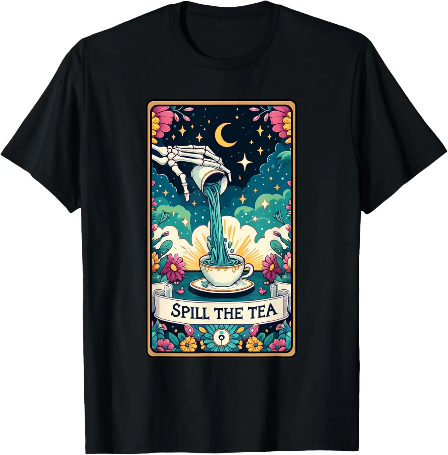 Spill The Tea Funny Tarot Card T-Shirt 100% Cotton Trendy Y2K Short-Sleeve Tee-Soft, Quick-Drying, Moisture-Wicking; Ideal