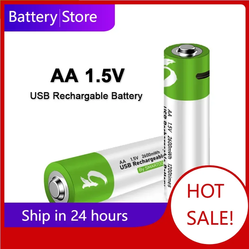 USB Rechargeable AA Battery 1.5V 2600mWh Li-ion Battery with Type-C Cable for Remote Control Mouse Toys