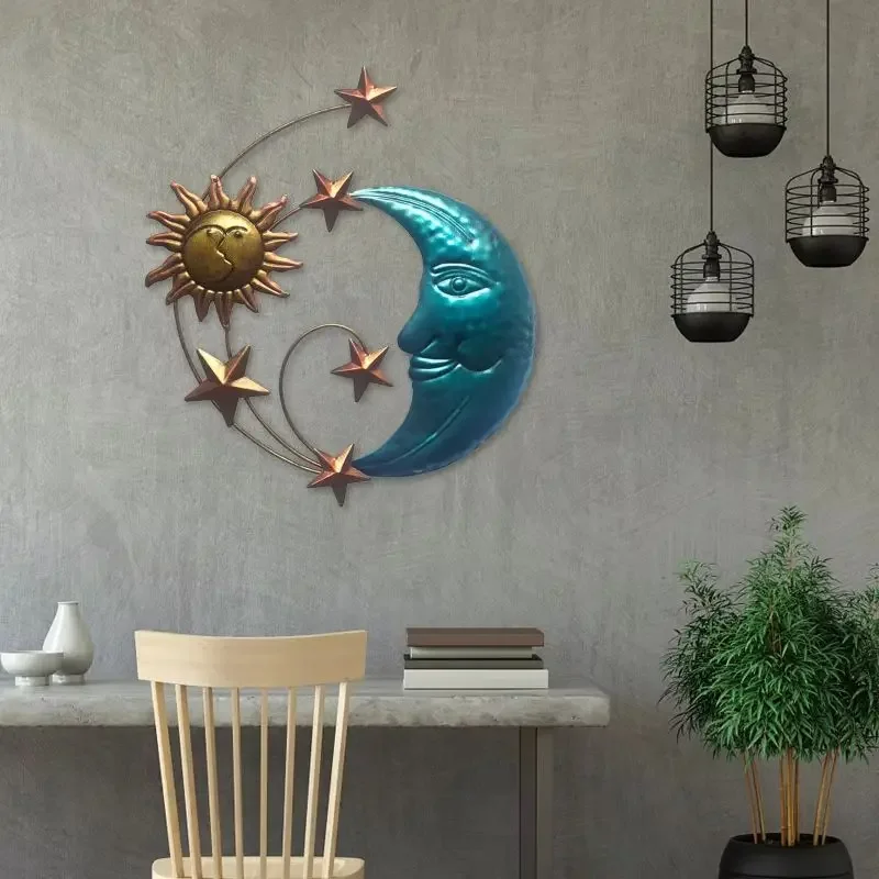 

The Sun, Moon And Stars Elegant Smiling Wall Statues Sun And Moon Face Metal Hanging Statue Star Face Metal Art Wall Decoration