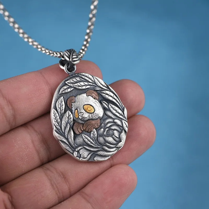 S999 Sterling Silver Panda Pendant Women Party Thailand Black Punk Style Animal Simple Design Fine Jewelry FYNE282