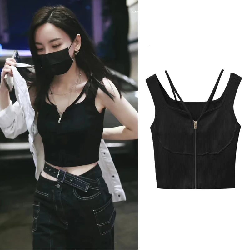 Sweet And Spicy Zipper Detail  Strap Vest Women Summer Inner Wear Beautiful Back American Style Tube Top Base Layer