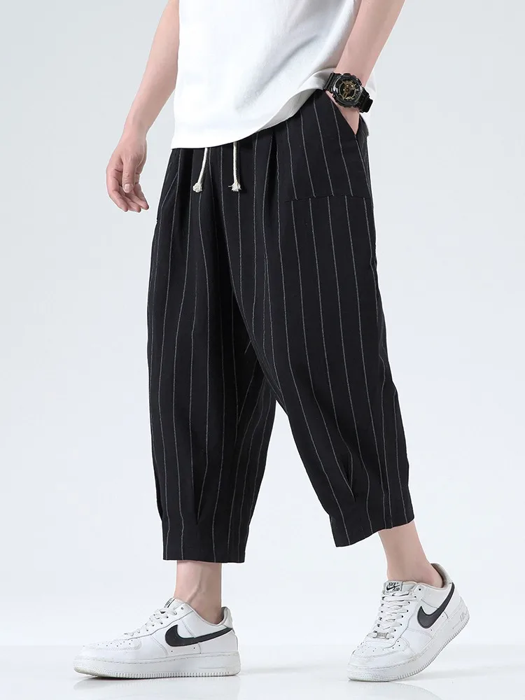 

Lightweight Cotton Linen Casual Pants Men Summer Loose Wide Leg Long Trousers New Chinese Sle National Trend Linen Straight...