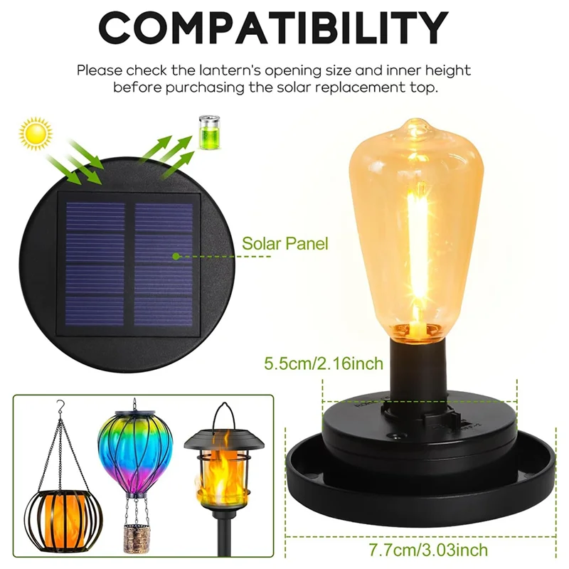 ABBO-Replacement Solar Light Parts For Lantern: 3 Inch Waterproof Solar Replacement Top For Old Lantern Replacement Light